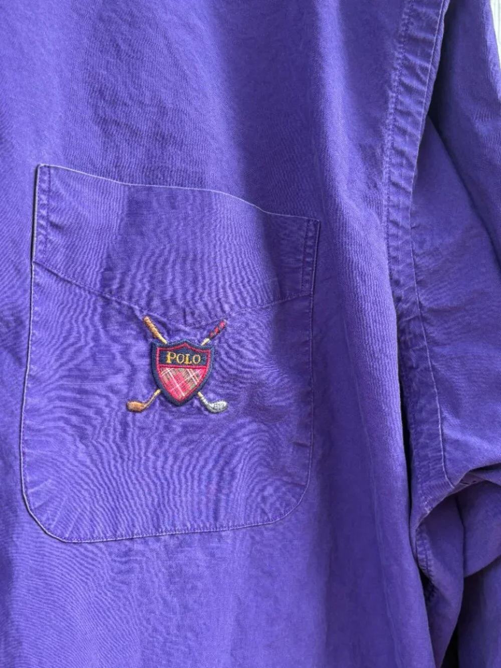Vintage Polo Ralph Lauren Button Down Shirt Men's XL Purple Preppy Crest Cotton
